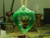 Sculptural Human Heart-shape pendant, 18ky, destined to have large diamond dangling from hands.